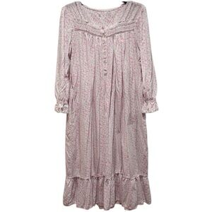 Eileen West Floral Pink Midi Night Gown Large L Cottagecore Traditional Feminine